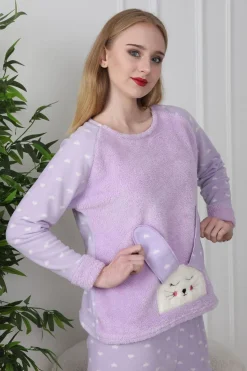 Trendyol Conjunto pijama polar conejo y corazones lila morado/lila Clearance