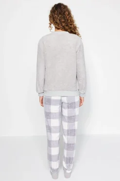 Trendyol Conjunto pijama polar cuadros gris Clearance