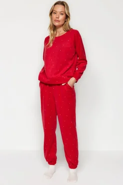 Trendyol Conjunto pijama polar lunares rojo Sale