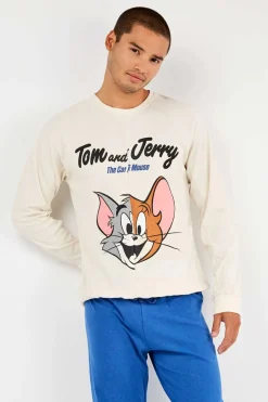 Gisela Conjunto pijama Tom & Jerry en punto interlock beige Outlet
