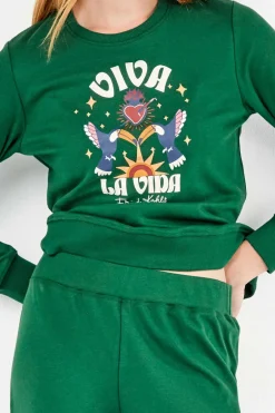 Gisela Conjunto sudadera y pantalón Frida Kahlo verde Sale