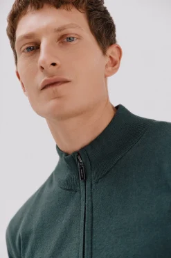 Cortefiel Cárdigan algodón con cashmere cierre cremallera Verde oscuro Best