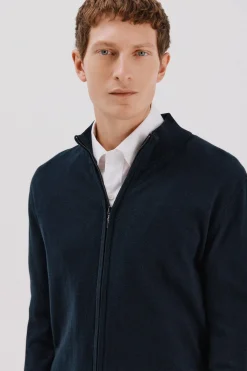 Cortefiel Cárdigan algodón con cashmere cierre cremallera Azul marino Outlet