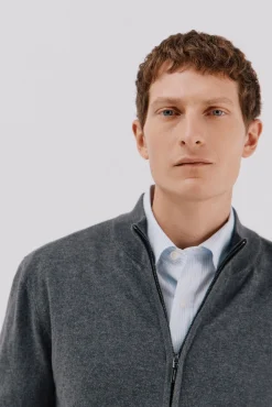 Cortefiel Cárdigan algodón con cashmere cierre cremallera Gris Sale