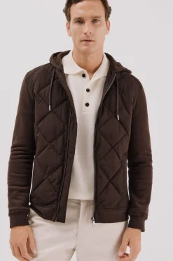 Cortefiel Cárdigan capucha tejido combinado Marr&oacute;n oscuro Discount