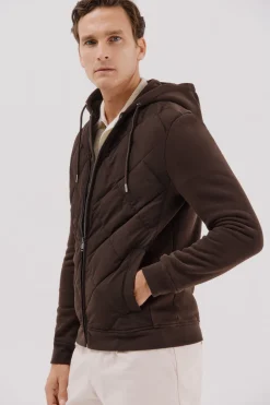 Cortefiel Cárdigan capucha tejido combinado Marr&oacute;n oscuro Discount