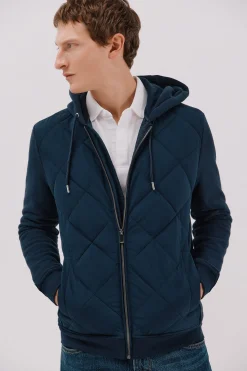 Cortefiel Cárdigan capucha tejido combinado Azul marino Outlet