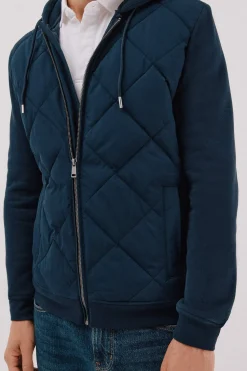 Cortefiel Cárdigan capucha tejido combinado Azul marino Outlet