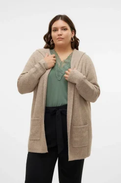 Vero Moda Curve Cárdigan con capucha talla grande Marr&oacute;n Sale