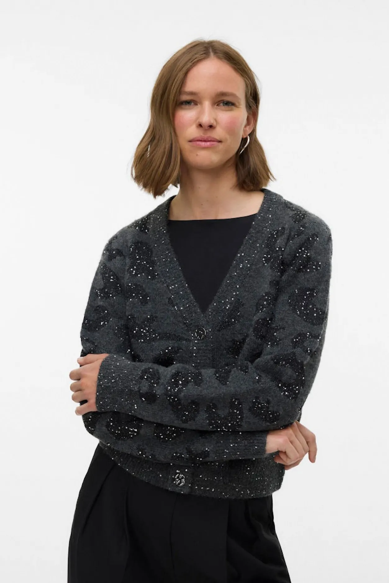 Vero Moda Cárdigan corto de manga larga Gris oscuro Clearance