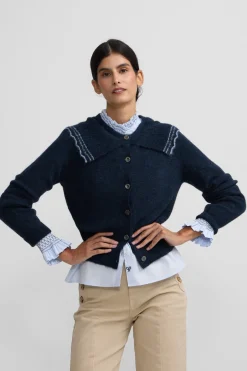 Silbon Cárdigan cuello bobo contraste Azul marino