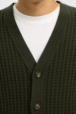 Selected Cárdigan cuello en pico 100% algodón orgánico Verde oscuro Hot