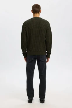 Selected Cárdigan cuello en pico 100% algodón orgánico Verde oscuro Hot