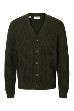 Selected Cárdigan cuello en pico 100% algodón orgánico Verde oscuro Hot