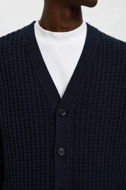 Selected Cárdigan cuello en pico 100% algodón orgánico Azul marino