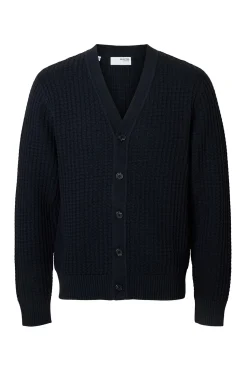 Selected Cárdigan cuello en pico 100% algodón orgánico Azul marino