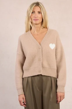 Molly Bracken Cárdigan de manga larga detalle corazón Beige Clearance