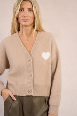 Molly Bracken Cárdigan de manga larga detalle corazón Beige Clearance