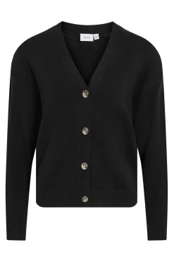 Vila Cárdigan de punto abotonado con viscosa Negro Hot