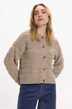 Vila Cárdigan de punto abotonado con lana Marrón Clearance