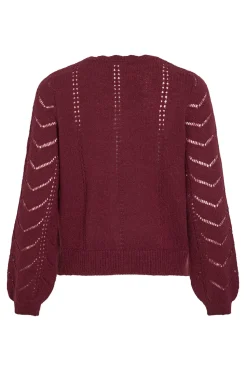 Vila Cárdigan de punto con calados Granate Hot