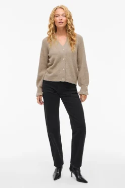 Vila Cárdigan de punto con volantes en puños Marr&oacute;n Sale