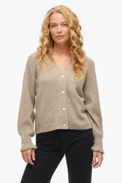 Vila Cárdigan de punto con volantes en puños Marr&oacute;n Sale