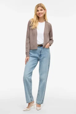 Vila Cárdigan largo de punto con viscosa Beige Sale