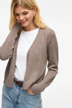 Vila Cárdigan largo de punto con viscosa Beige Sale