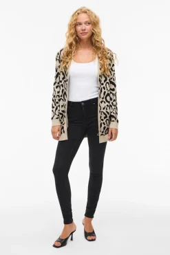 Vila Cárdigan midi estampado de viscosa Marr&oacute;n Best