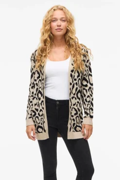 Vila Cárdigan midi estampado de viscosa Marrón Best