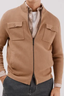 Cortefiel Cárdigan navidad punto algodón cierre cremallera Camel Clearance