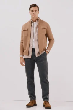 Cortefiel Cárdigan navidad punto algodón cierre cremallera Camel Clearance