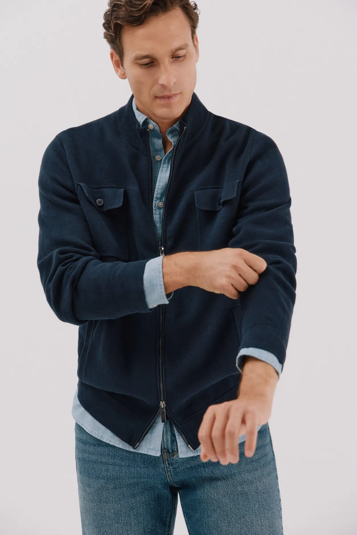 Cortefiel Cárdigan navidad punto algodón cierre cremallera Azul marino Hot