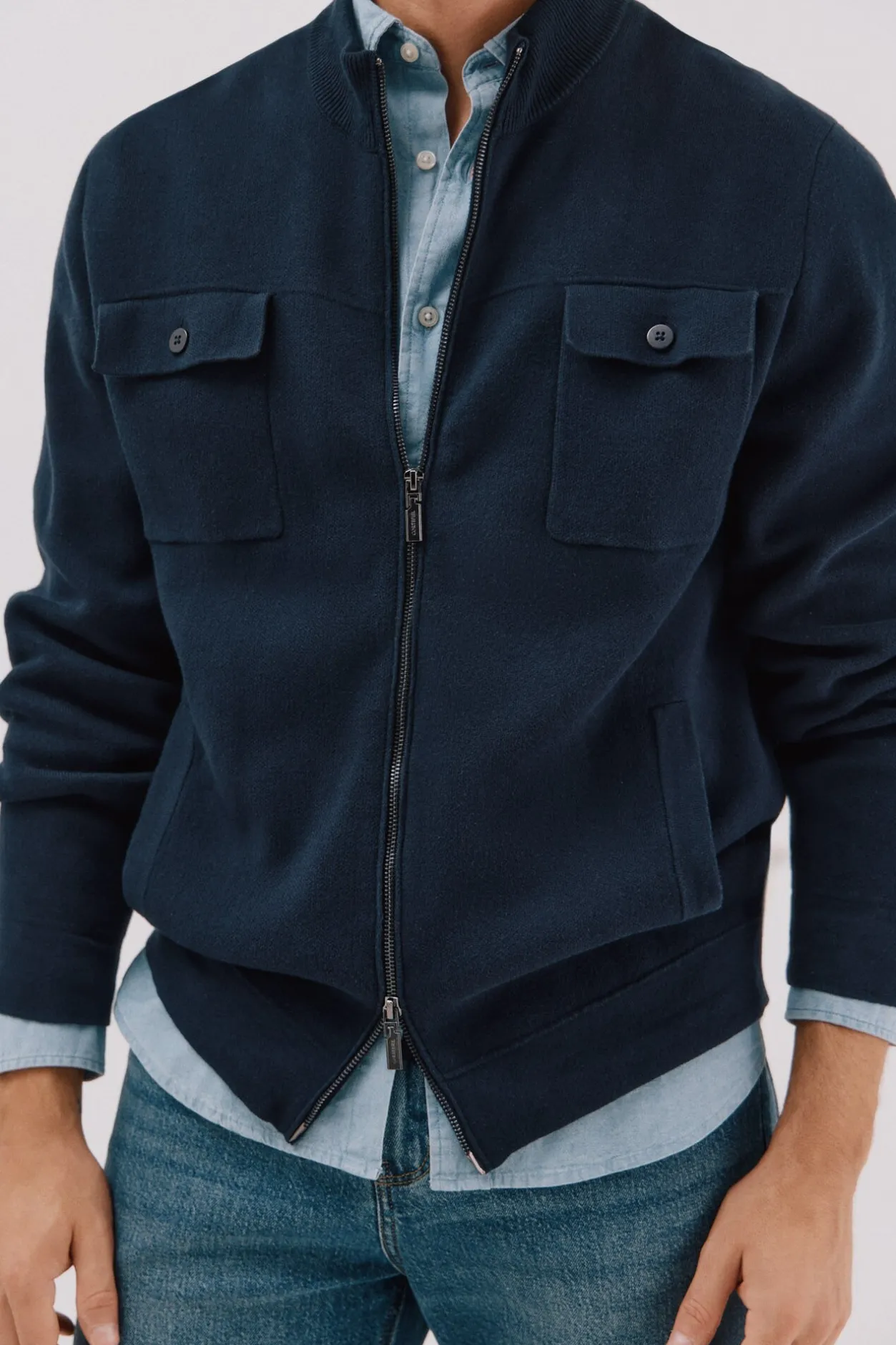 Cortefiel Cárdigan navidad punto algodón cierre cremallera Azul marino Hot