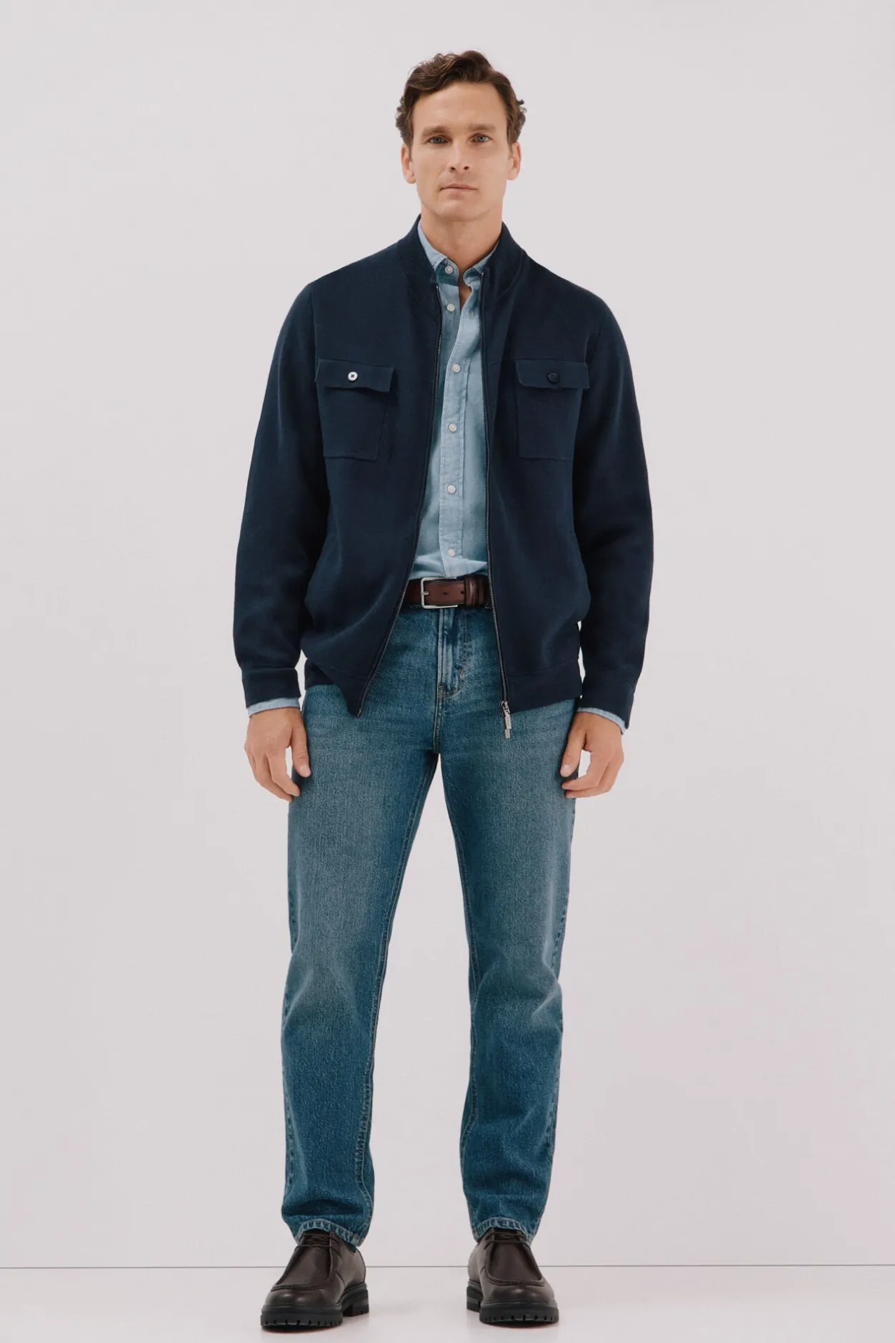 Cortefiel Cárdigan navidad punto algodón cierre cremallera Azul marino Hot