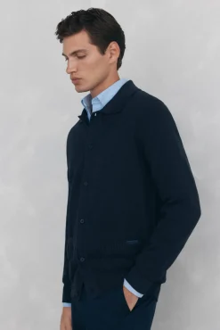 Pedro del Hierro Cárdigan punto algodón cuello polo botones Azul Outlet
