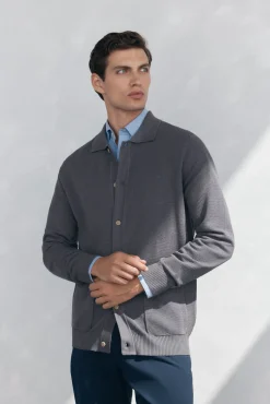 Pedro del Hierro Cárdigan punto algodón cuello polo botones Gris Discount