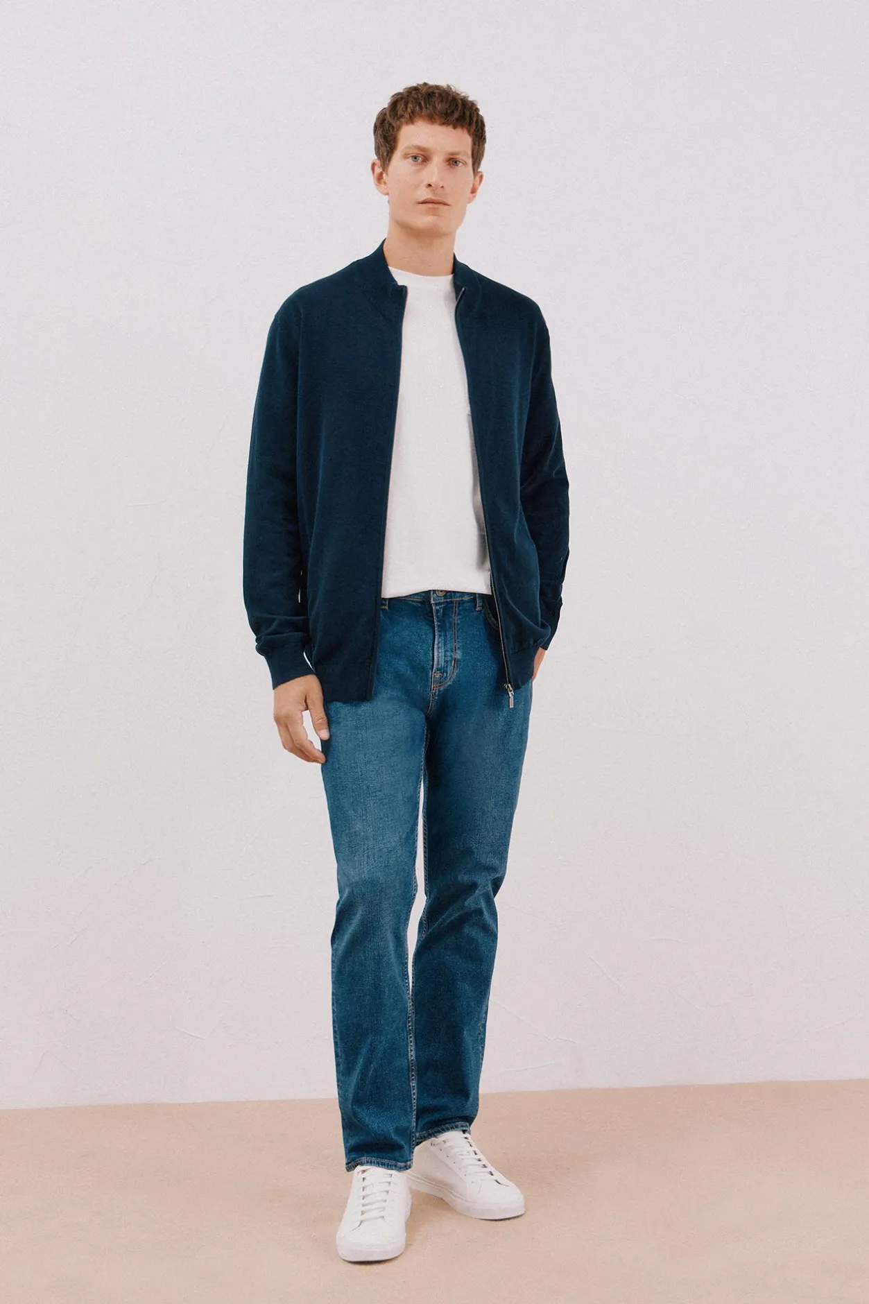 Cortefiel Cárdigan punto fino algodón cremallera Azul marino Discount