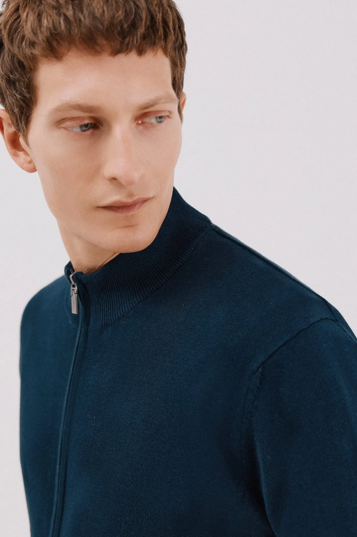 Cortefiel Cárdigan punto fino algodón cremallera Azul marino Discount