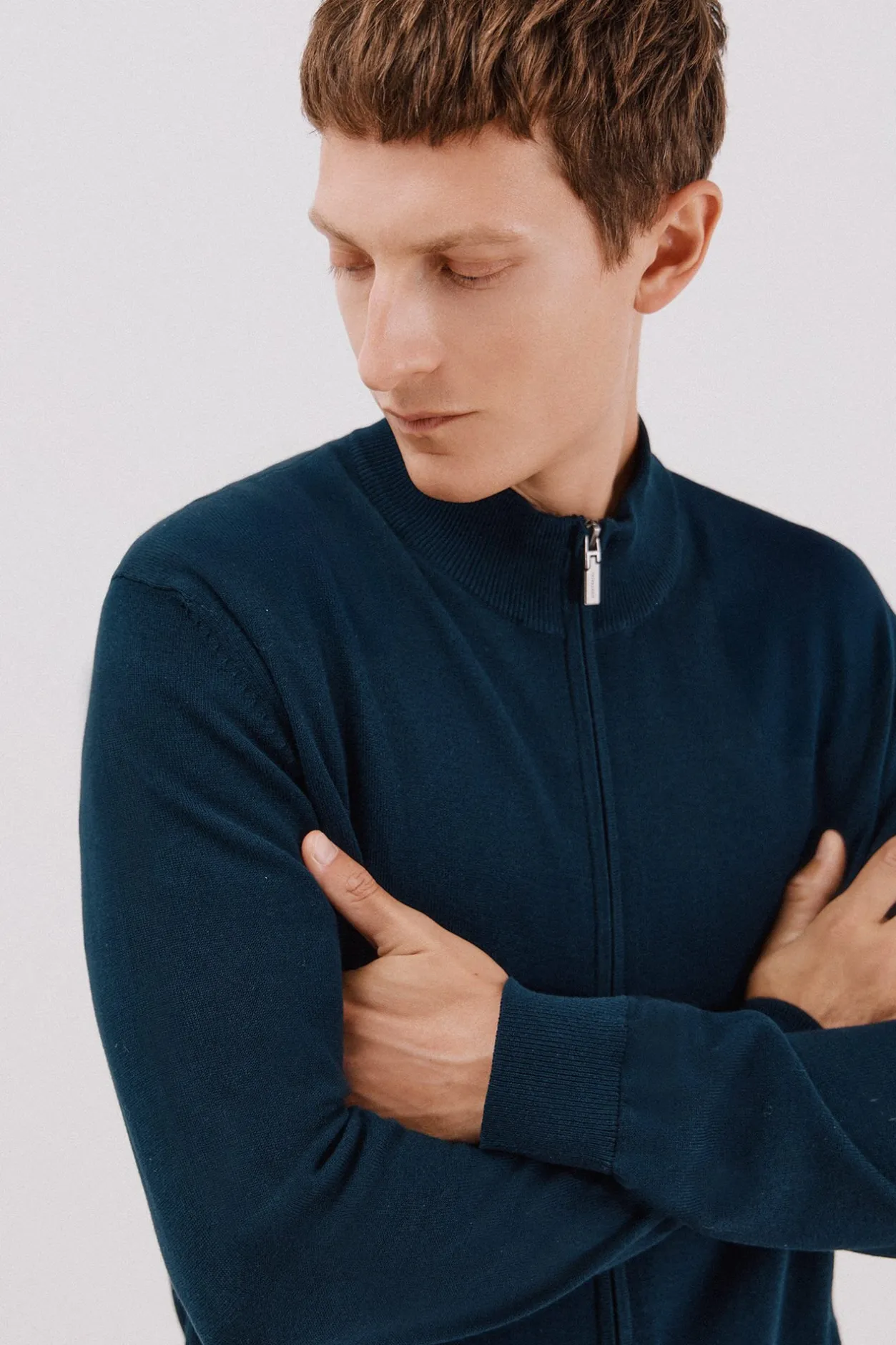 Cortefiel Cárdigan punto fino algodón cremallera Azul marino Discount