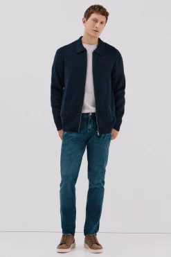 Cortefiel Cárdigan punto textura cierre cremallera cuello polo Azul marino Hot