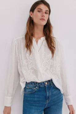 Hoss Intropia Cósima. Blusa bordados florales Blanco Clearance
