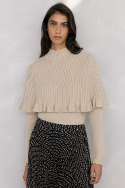 Pedro del Hierro Doble prenda jersey y capa con detalle volante Crudo Discount