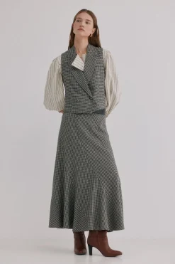 Hoss Intropia Elsa. Chaleco cuadros Kaki Discount