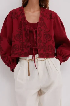 Hoss Intropia Eva. Chaqueta bordada Vino Discount