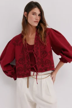 Hoss Intropia Eva. Chaqueta bordada Vino Discount