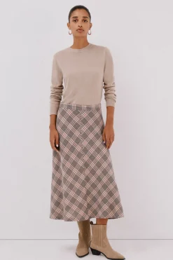 Cortefiel Falda capa cuadros Estampado marr&oacute;n Clearance