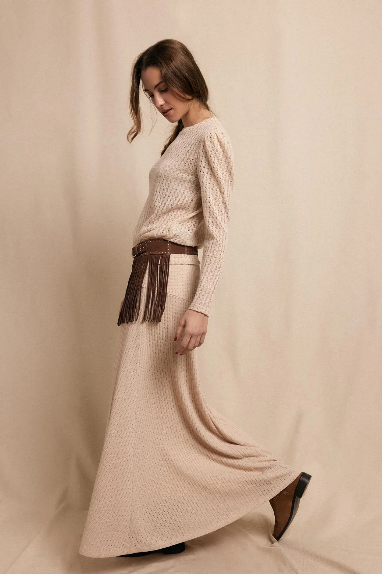 Slowlove Falda capa de punto Beige Best