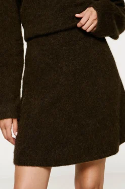 Selected Falda corta alpaca y lana Marr&oacute;n oscuro Outlet